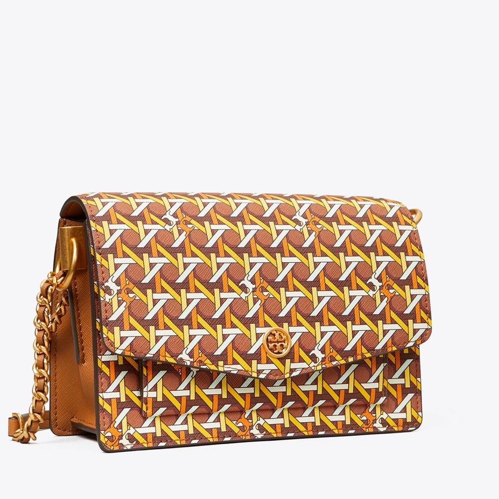 Tory Burch Robinson printed mini shoulder bag aged camellia basket weave NEW